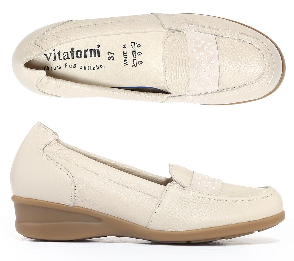 Mokasíny Vitaform béžové širší střih